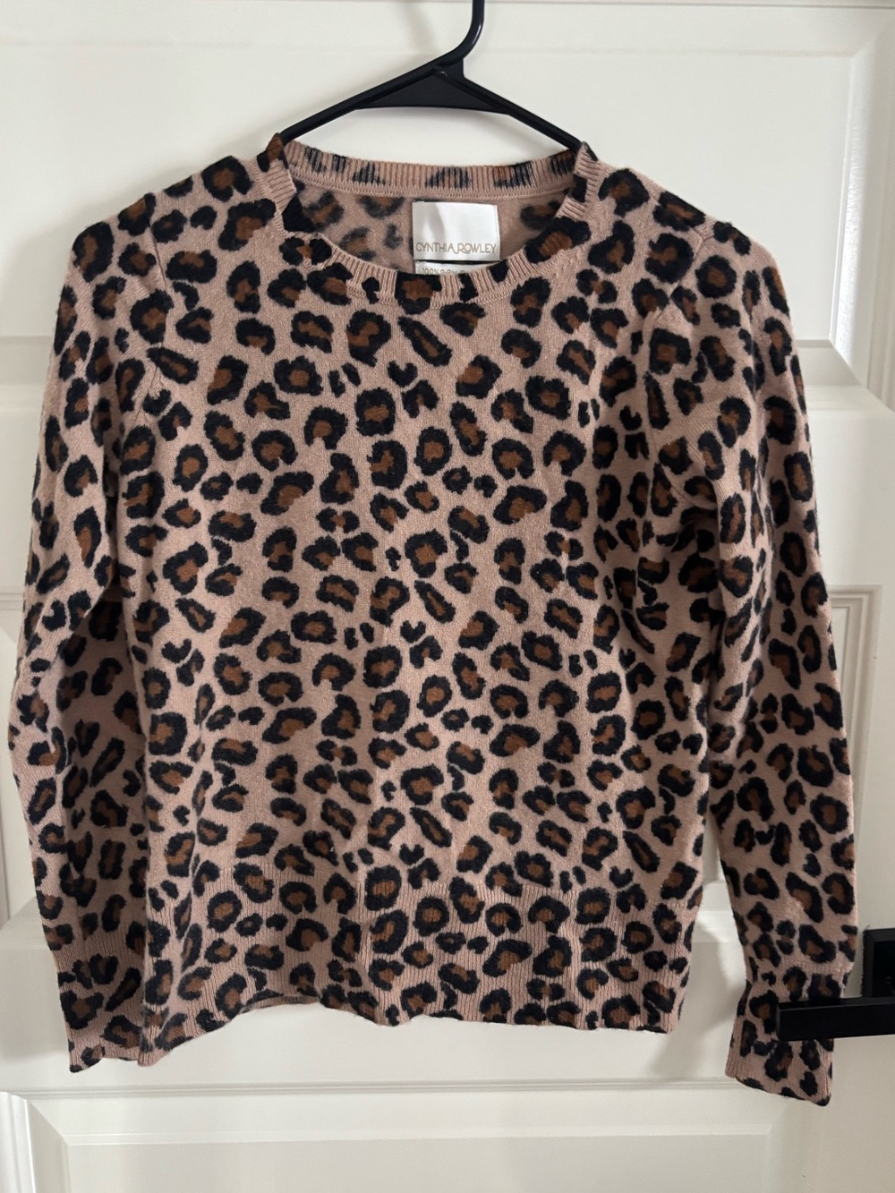 Cynthia Rowley Leopard Print Cashmere Crewneck Sweater
